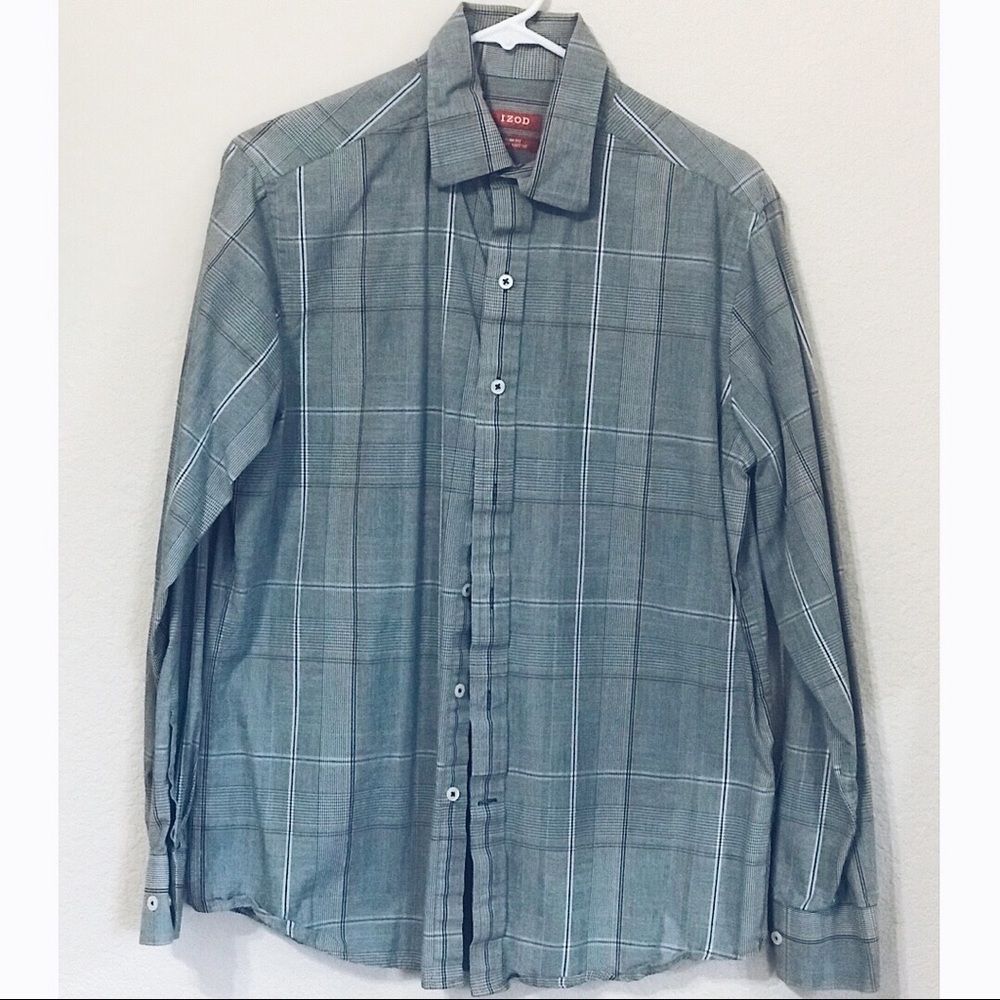 IZOD Blue Plaid Button Up Shirt EUC